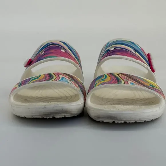 Crocs Unisex Slide Sandals Size M6 W8 White Multicolor Comfort Open Toe Poolcore - Picture 7 of 9